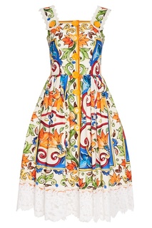 Платье из хлопка с принтом «майолика» Dolce & Gabbana