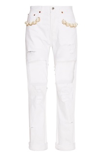 Белые декорированные джинсы Forte Couture