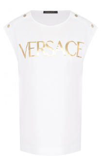 Хлопковый топ прямого кроя с логотипом бренда Versace