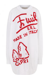 Удлиненный хлопковый пуловер с круглым вырезом и надписью Emilio Pucci