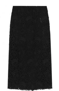 Однотонная кружевная юбка-миди Valentino