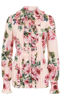 Приталенная шелковая блуза с цветочным принтом Dolce &amp; Gabbana