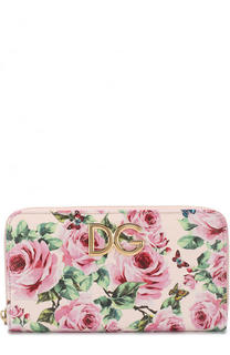 Кожаное портмоне с цветочным принтом на молнии Dolce &amp; Gabbana
