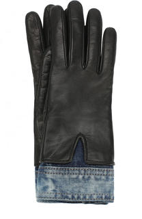 Кожаные перчатки с джинсовой вставкой Dsquared2