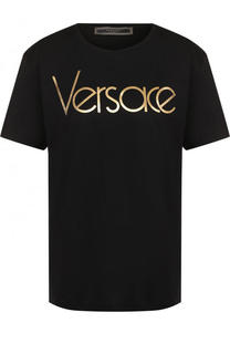 Хлопковая футболка прямого кроя с логотипом бренда Versace