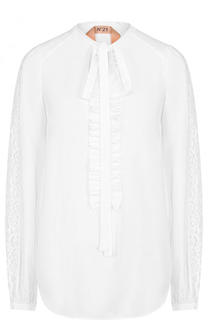 Блуза свободного кроя с кружевными вставками и воротником аскот No. 21