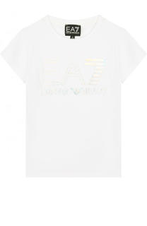 Хлопковая футболка с логотипом бренда Ea 7