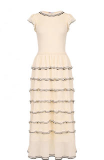 Хлопковое платье с оборками и круглым вырезом REDVALENTINO