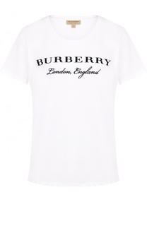 Хлопковая футболка с круглым вырезом и логотипом бренда Burberry