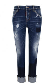 Укороченные джинсы-скинни с потертостями и отворотами Dsquared2