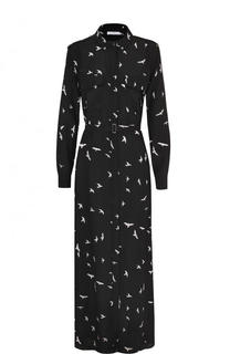 Шелковое платье-рубашка с принтом и поясом Equipment