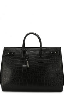 Кожаная сумка-тоут Sac de Jour с тиснением Saint Laurent