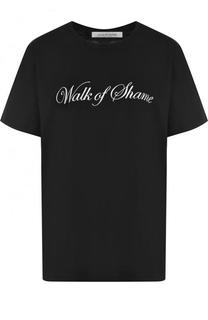 Хлопковая футболка с вышитым логотипом бренда Walk of Shame