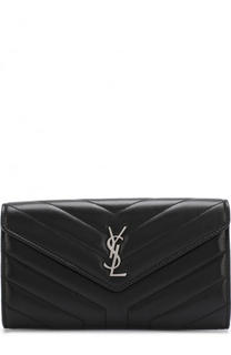 Кожаный кошелек с клапаном и логотипом бренда Saint Laurent