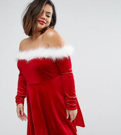 Новогоднее приталенное платье с широким вырезом Club L Plus Sexy Santa - Красный