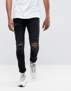 Черные рваные джинсы скинни с напылением DML - Черный