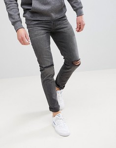 Выбеленные черные джинсы скинни с рваными коленями ASOS - Черный