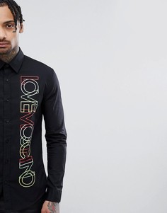 Черная обтягивающая рубашка с большим логотипом Love Moschino - Черный