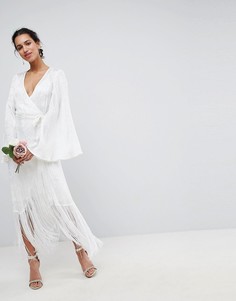 Платье макси с запахом и бахромой ASOS EDITION Wedding - Белый