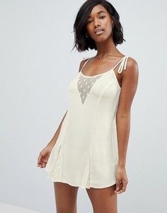 Комбинация с сетчатыми вставками в горошек ASOS BRIDAL - Кремовый
