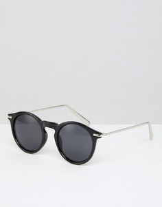 Черные блестящие круглые солнцезащитные очки с металлическими дужками ASOS - Черный