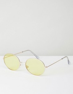 Металлические солнцезащитные очки в стиле 90-х с желтыми овальными стеклами ASOS - Золотой