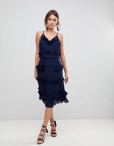 Короткое приталенное платье премиум с плиссированными оборками True Decadence - Темно-синий