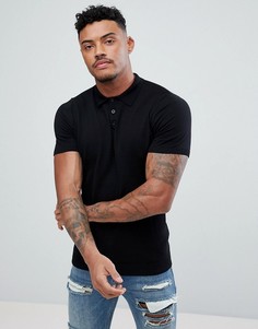 Черное трикотажное поло обтягивающего кроя ASOS - Черный