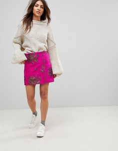 Мини-юбка с вышивкой и молнией Free People Moving On - Розовый