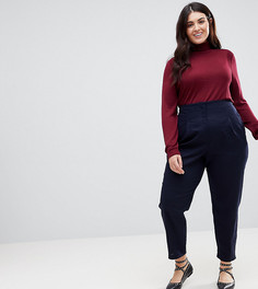 Льняные брюки с завышенной талией ASOS CURVE - Темно-синий