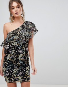 Платье мини на одно плечо с цветочной вышивкой Dolly & Delicious - Мульти