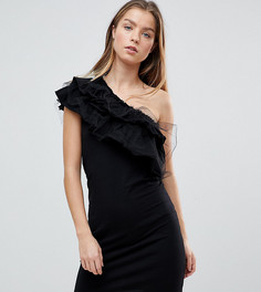 Облегающее платье на одно плечо с оборкой Noisy May Petite - Черный