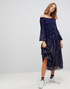 Платье миди с открытыми плечами Free People - Синий