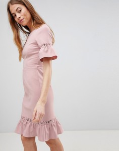 Платье с кружевной вставкой и баской Paper Dolls - Розовый