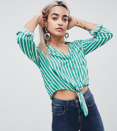 Рубашка в полоску с завязкой спереди River Island Petite - Зеленый