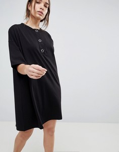 Платье-футболка в стиле oversize на кнопках ASOS - Черный