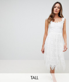 Кружевное платье миди с открытыми плечами Y.A.S Tall - Белый
