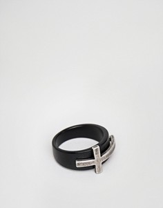 Черное кольцо с серебристым крестиком Seven London - Черный