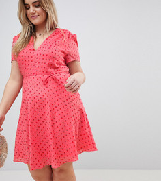 Чайное платье мини с цветочным принтом и поясом Glamorous Curve - Розовый