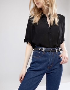 Ремень в стиле вестерн с двумя пряжками New Look - Черный