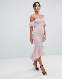 Платье миди с широким вырезом и юбкой с годе Missguided - Розовый