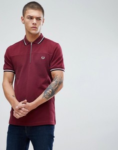 Поло из пике бордового цвета с молнией Fred Perry - Красный