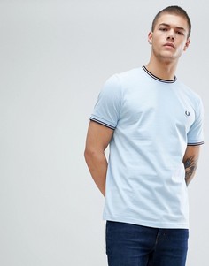 Голубая футболка с контрастной отделкой Fred Perry - Синий