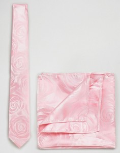 Розовый галстук и платок для нагрудного кармана Moss London - Розовый