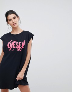Платье-футболка с заниженными проймами и логотипом Diesel - Черный