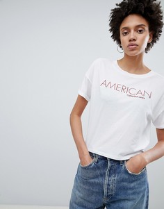 Укороченная футболка с принтом American Calvin Klein Jeans - Белый