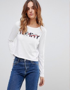 Кроп-топ с длинными рукавами и логотипом Tommy Hilfiger - Белый