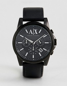 Часы с хронографом и черным кожаным ремешком Armani Exchange AX2098 - Черный