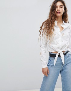 Рубашка с вышивкой и завязкой Miss Selfridge - Белый