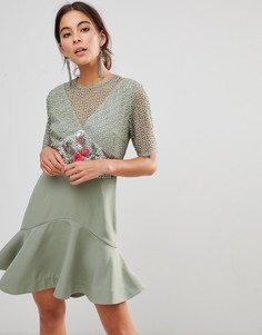 Платье мини с цветочной вышивкой Keepsake - Зеленый